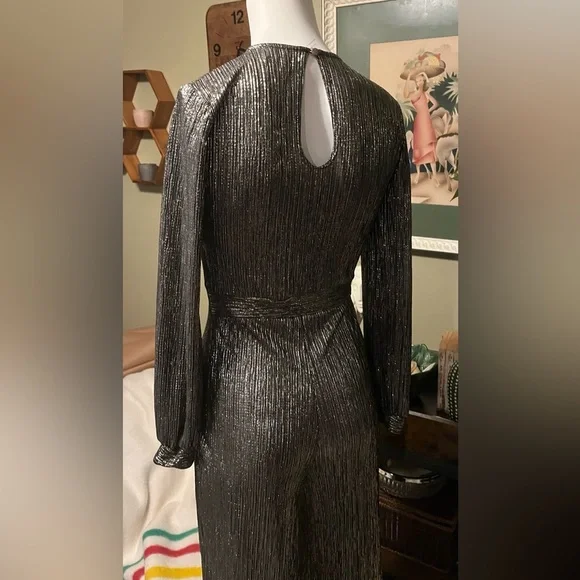 Anthropology Uptown Jumpsuit Elegant Silver Jumpsuit - Picture 7 of 9